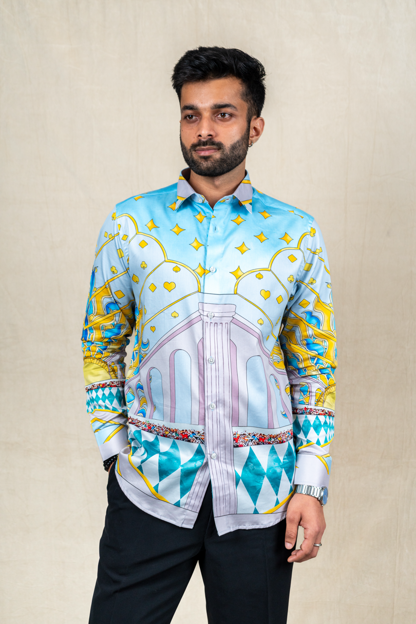 Azure Palace Printed Silk Shirt