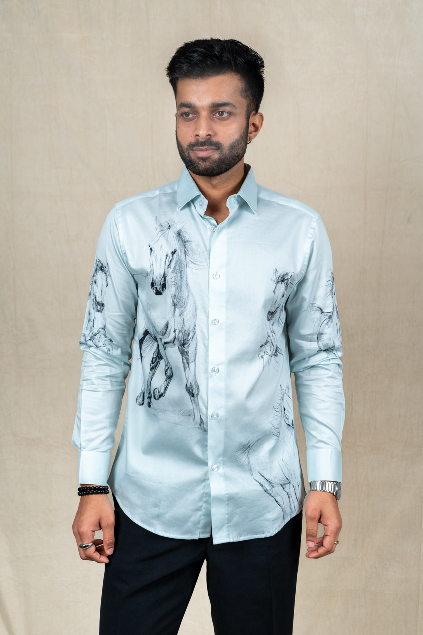 Celestial Stallion Printed Silk Shirt