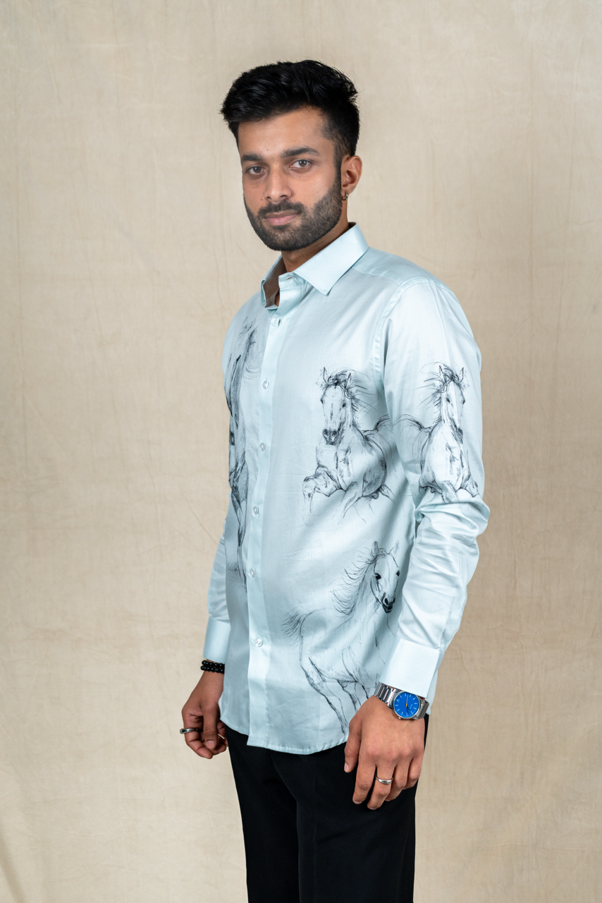 Celestial Stallion Printed Silk Shirt