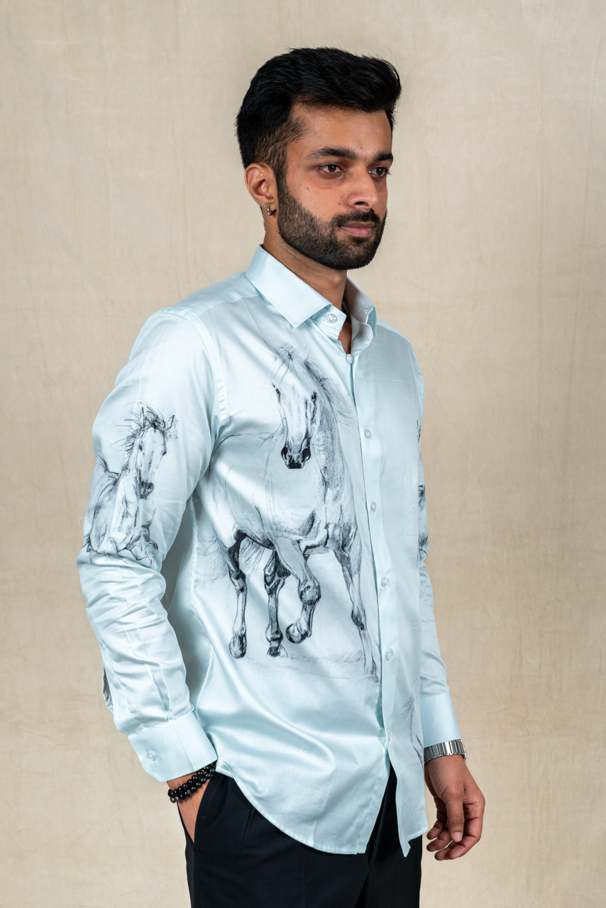 Celestial Stallion Printed Silk Shirt
