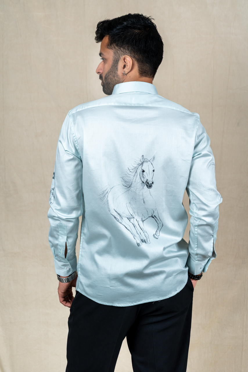 Celestial Stallion Printed Silk Shirt