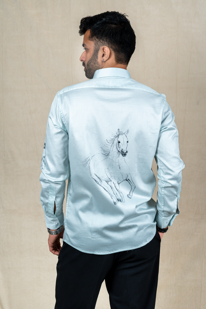 Celestial Stallion Printed Silk Shirt