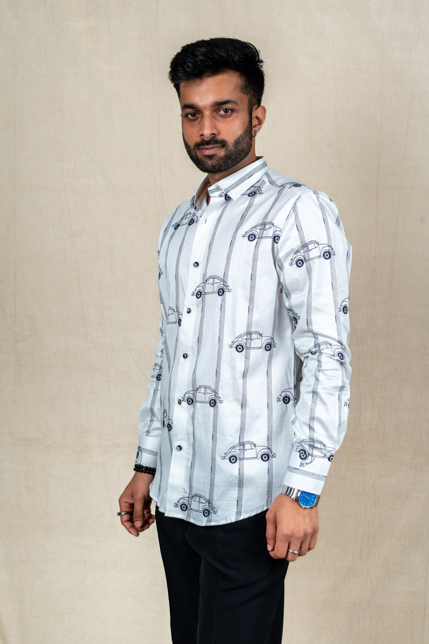 Retro Drive Printed Cotton Satin Shirt