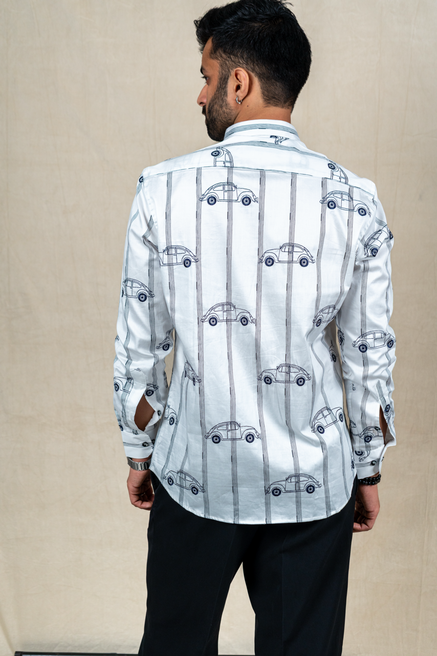 Retro Drive Printed Cotton Satin Shirt