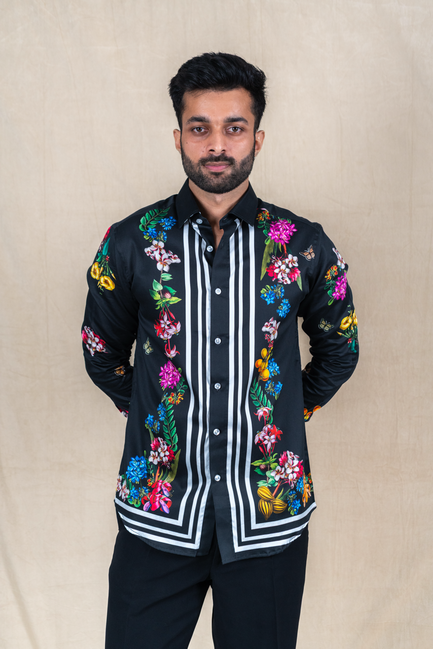 Noir Garden Printed Satin Shirt