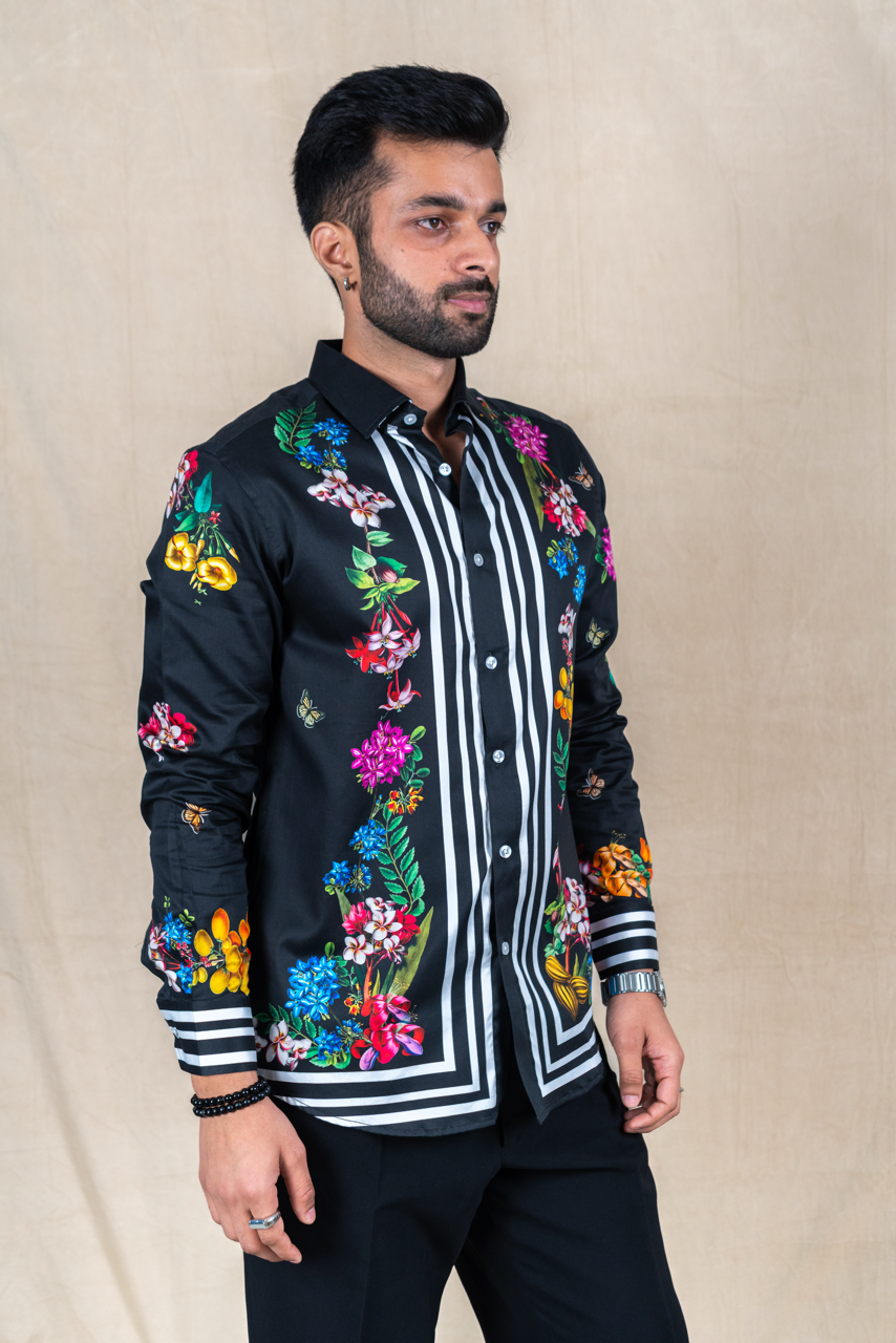 Noir Garden Printed Satin Shirt