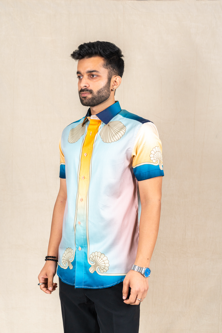 Sunset Shell Printed Satin Shirt