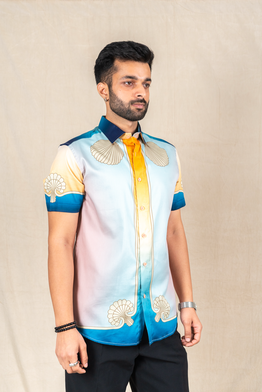 Sunset Shell Printed Satin Shirt