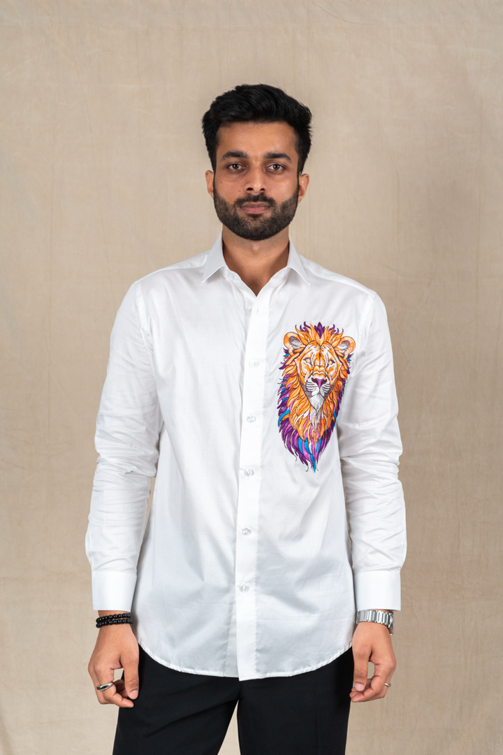 Regal Roar Embroidered White Shirt