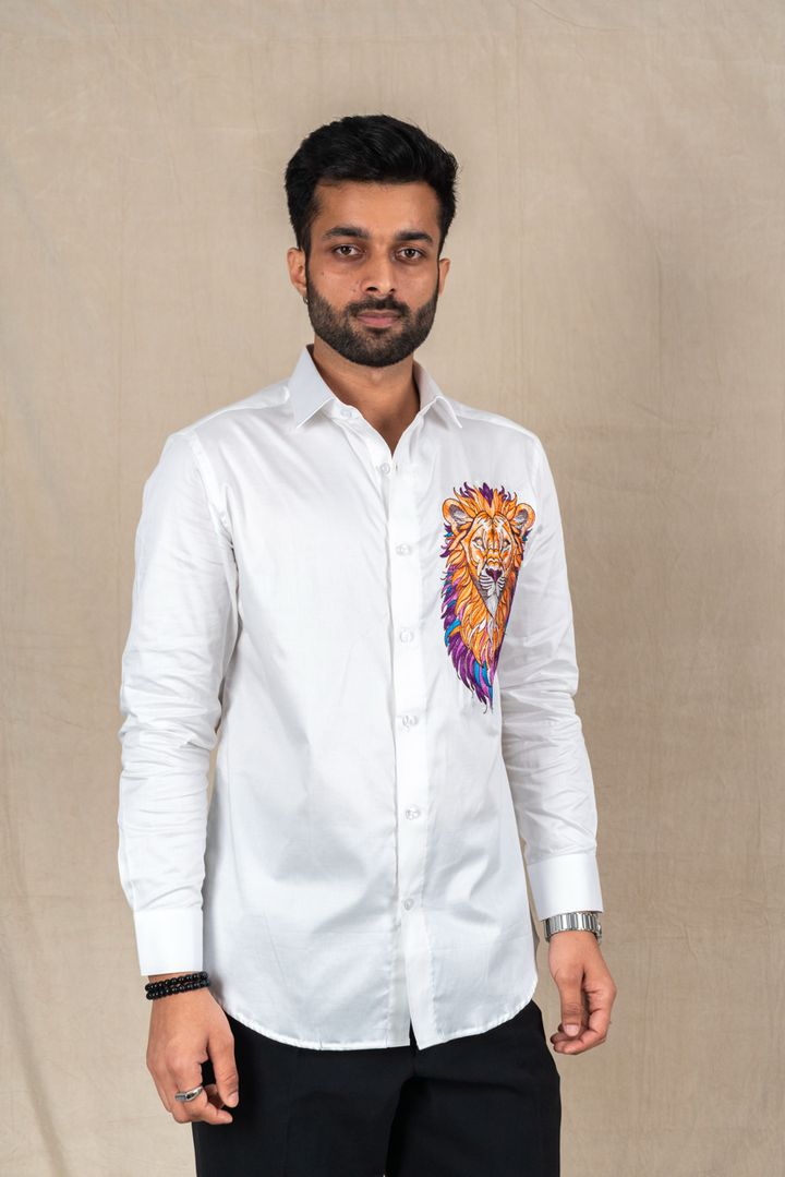 Regal Roar Embroidered White Shirt