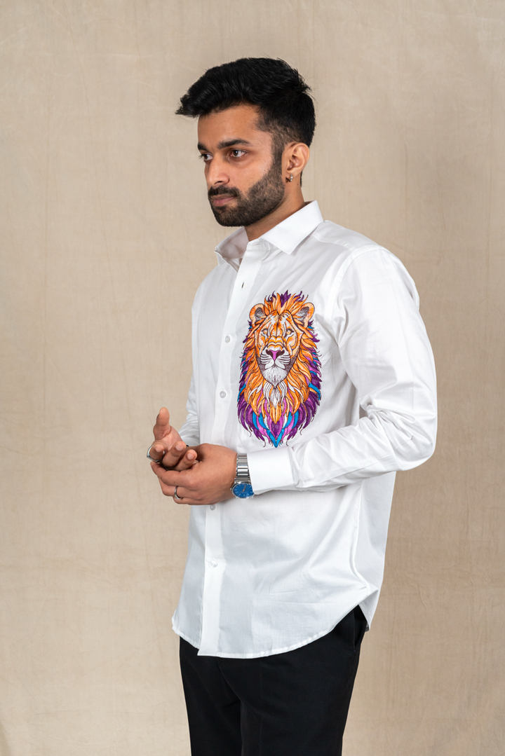 Regal Roar Embroidered White Shirt