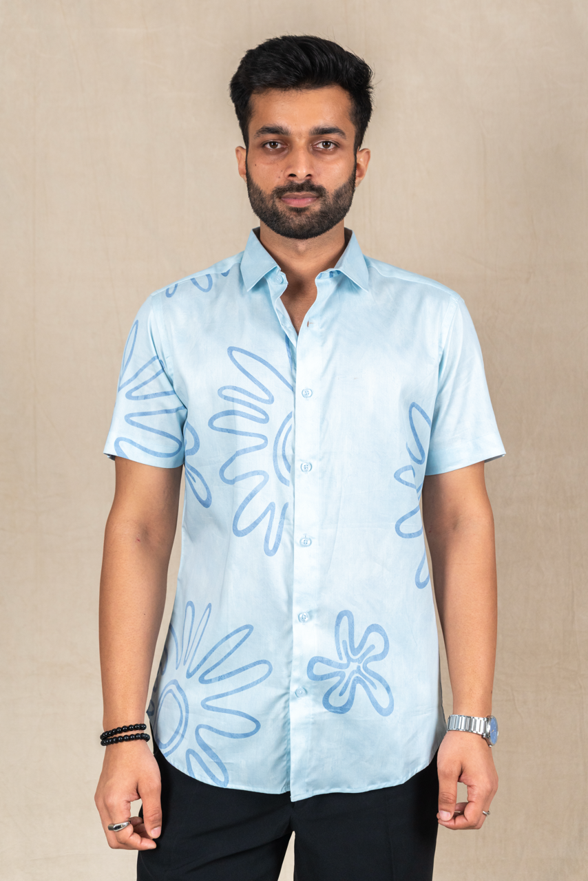 Azure Bloom Printed Short-Sleeve Shirt