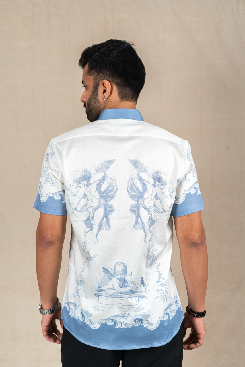Azure Baroque Printed Short-Sleeve Shirt