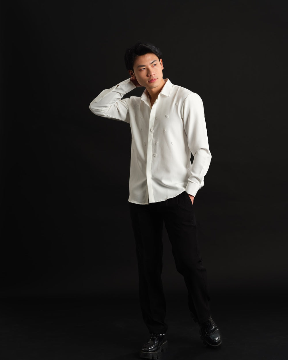 Abees Grey cotton checked shirt - side view