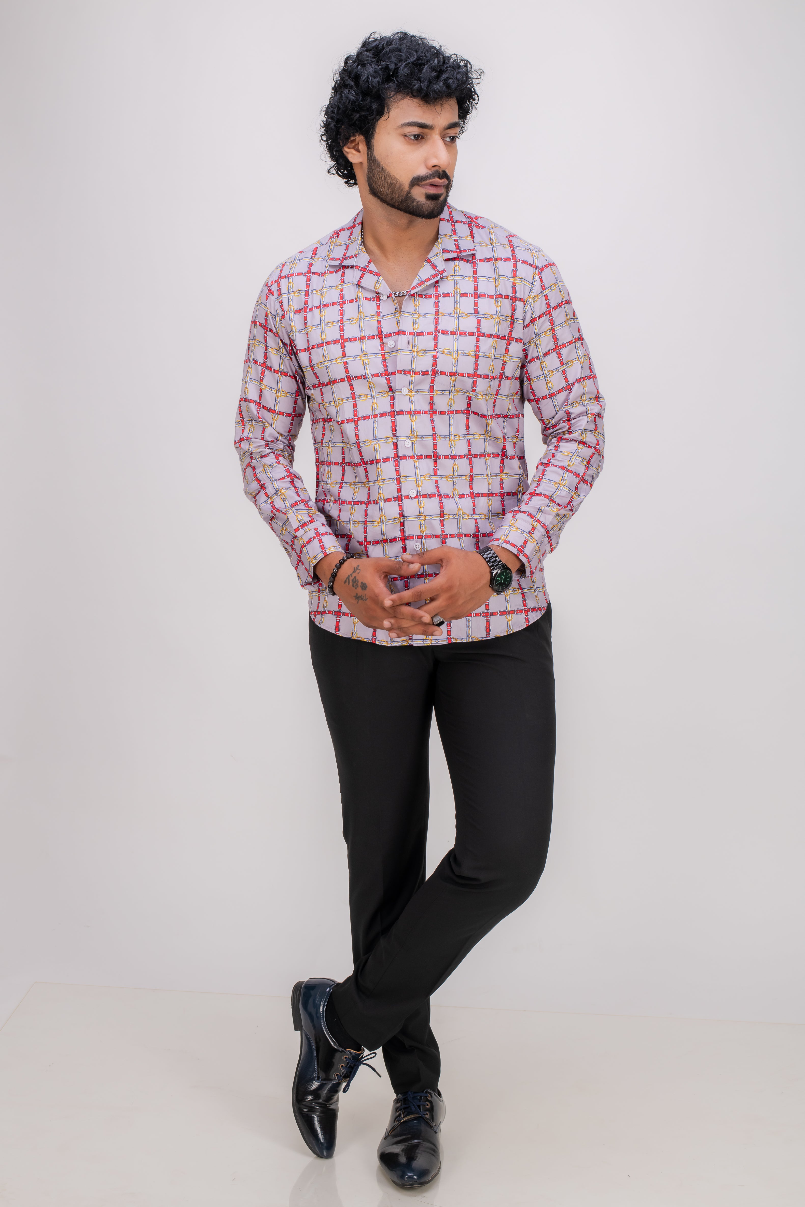 GREY COTTON ABSTRACT PRINT SHIRT