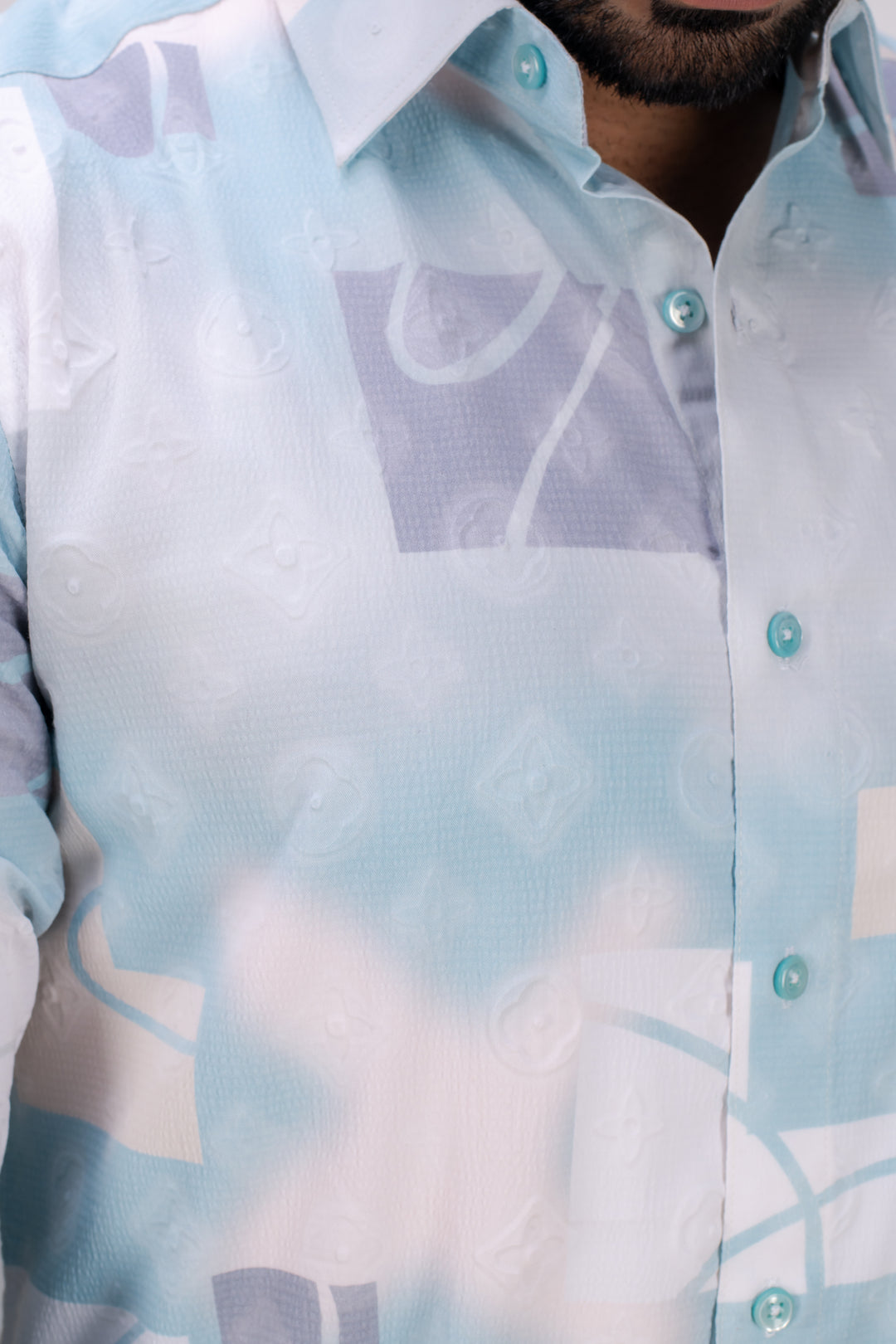 LIGHT BLUE STRETCH ABSTRACT PRINT SHIRT