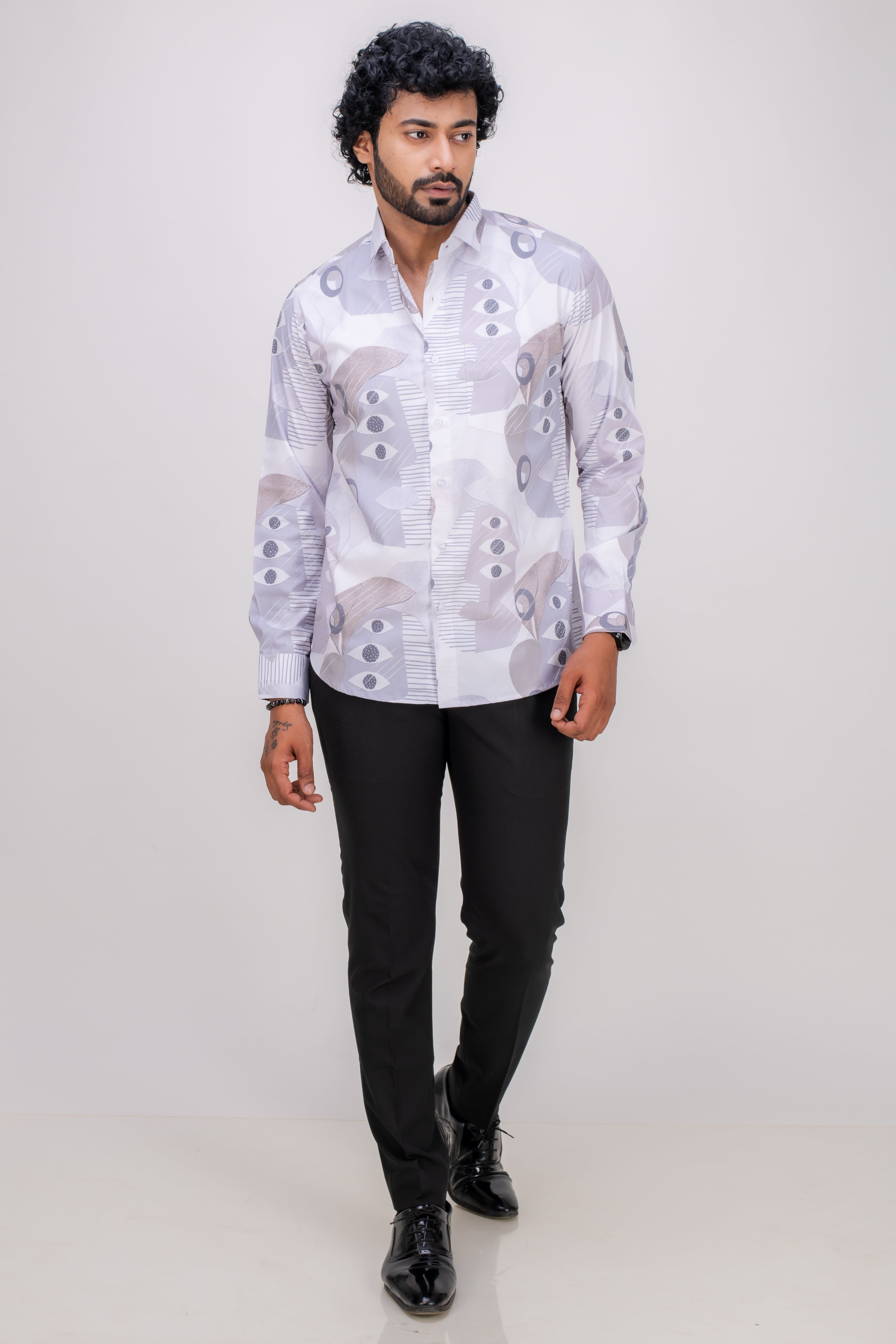 WHITE COTTON ABSTRACT PRINT SHIRT