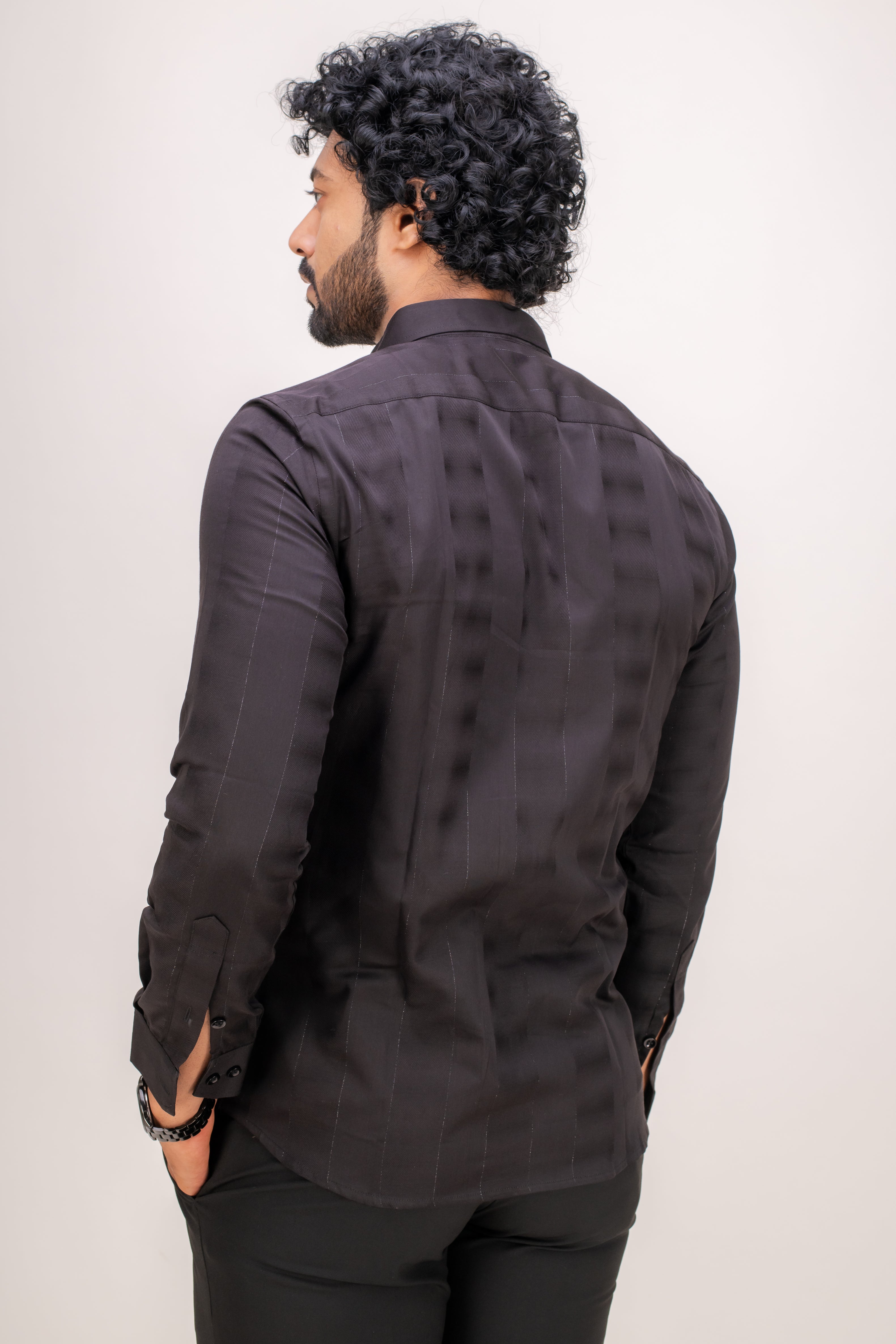 BLACK ZARI STRIPES COTTON SHIRT