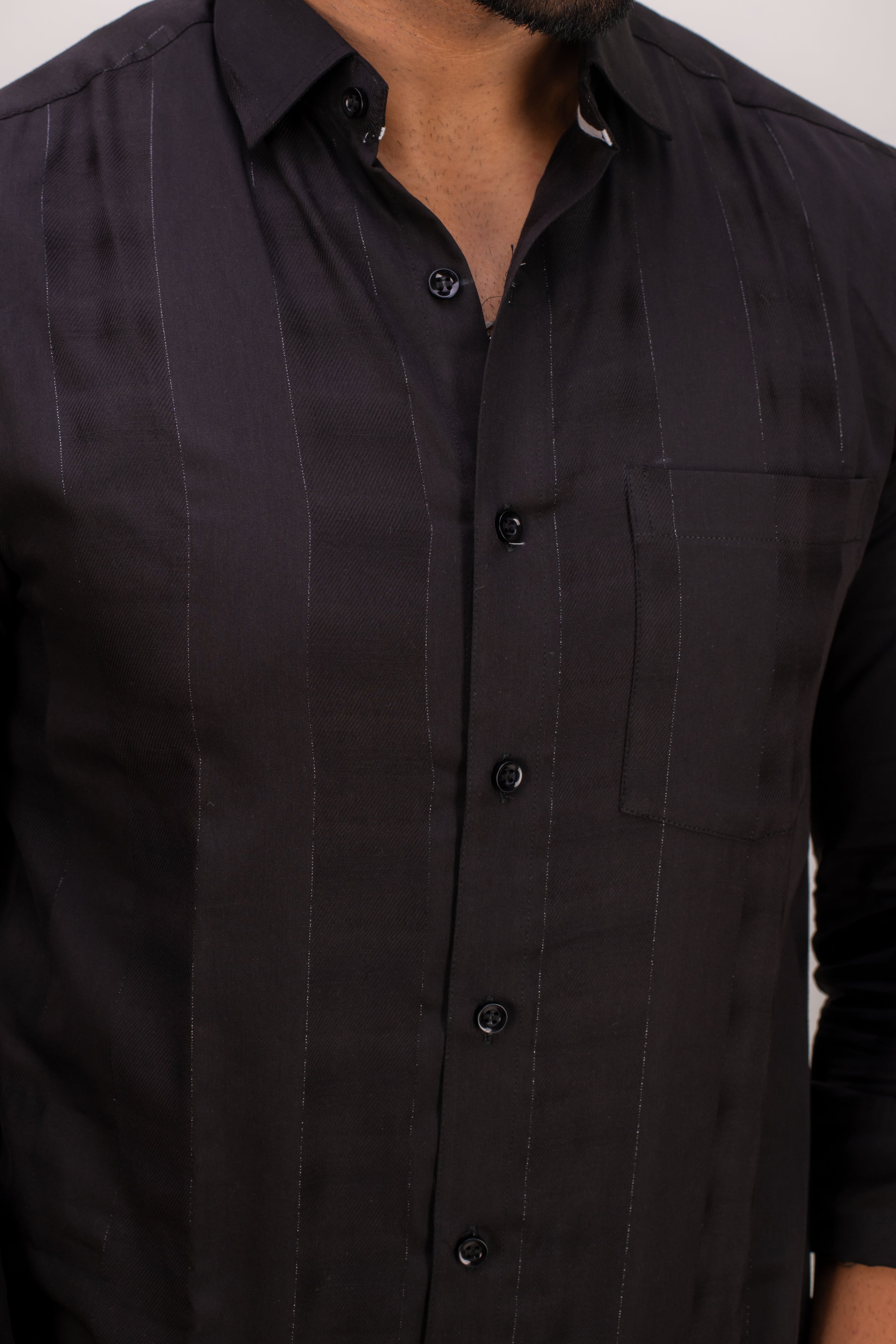 BLACK ZARI STRIPES COTTON SHIRT