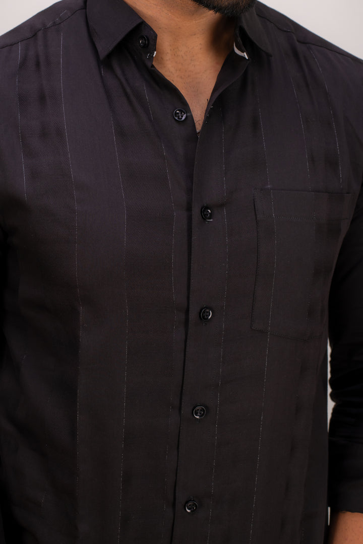 BLACK ZARI STRIPES COTTON SHIRT