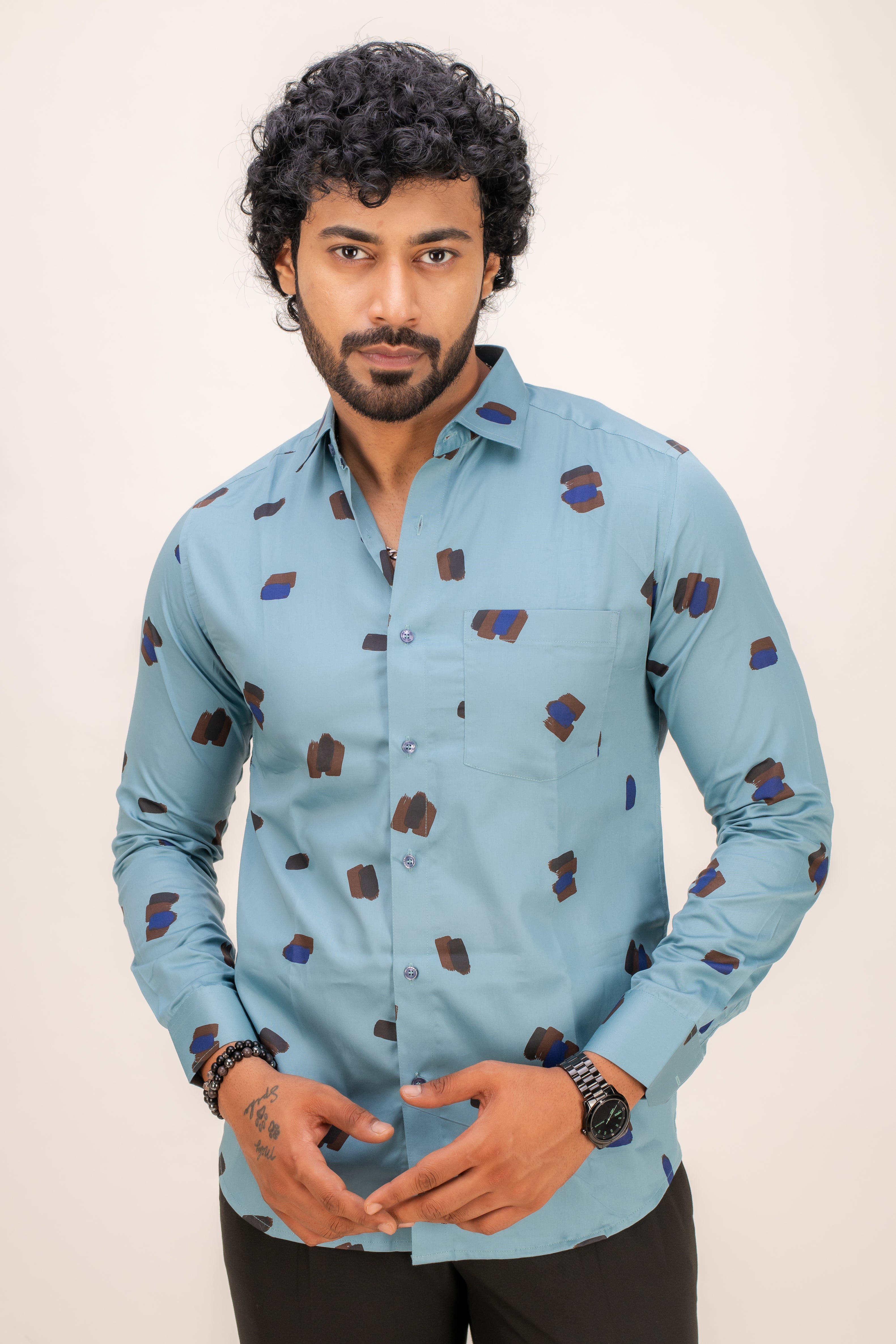 BLUE COTTON PRINT SHIRT