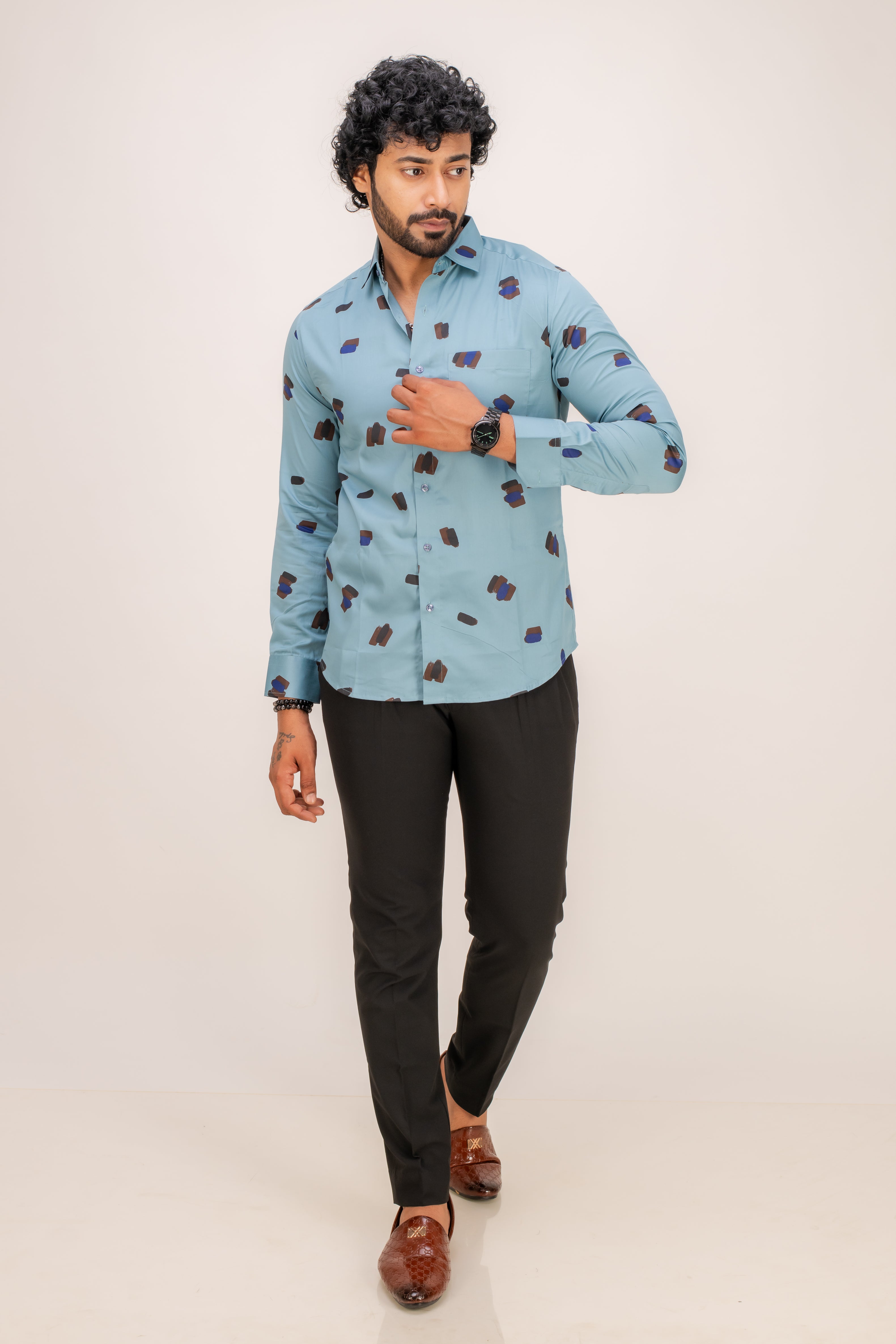 BLUE COTTON PRINT SHIRT