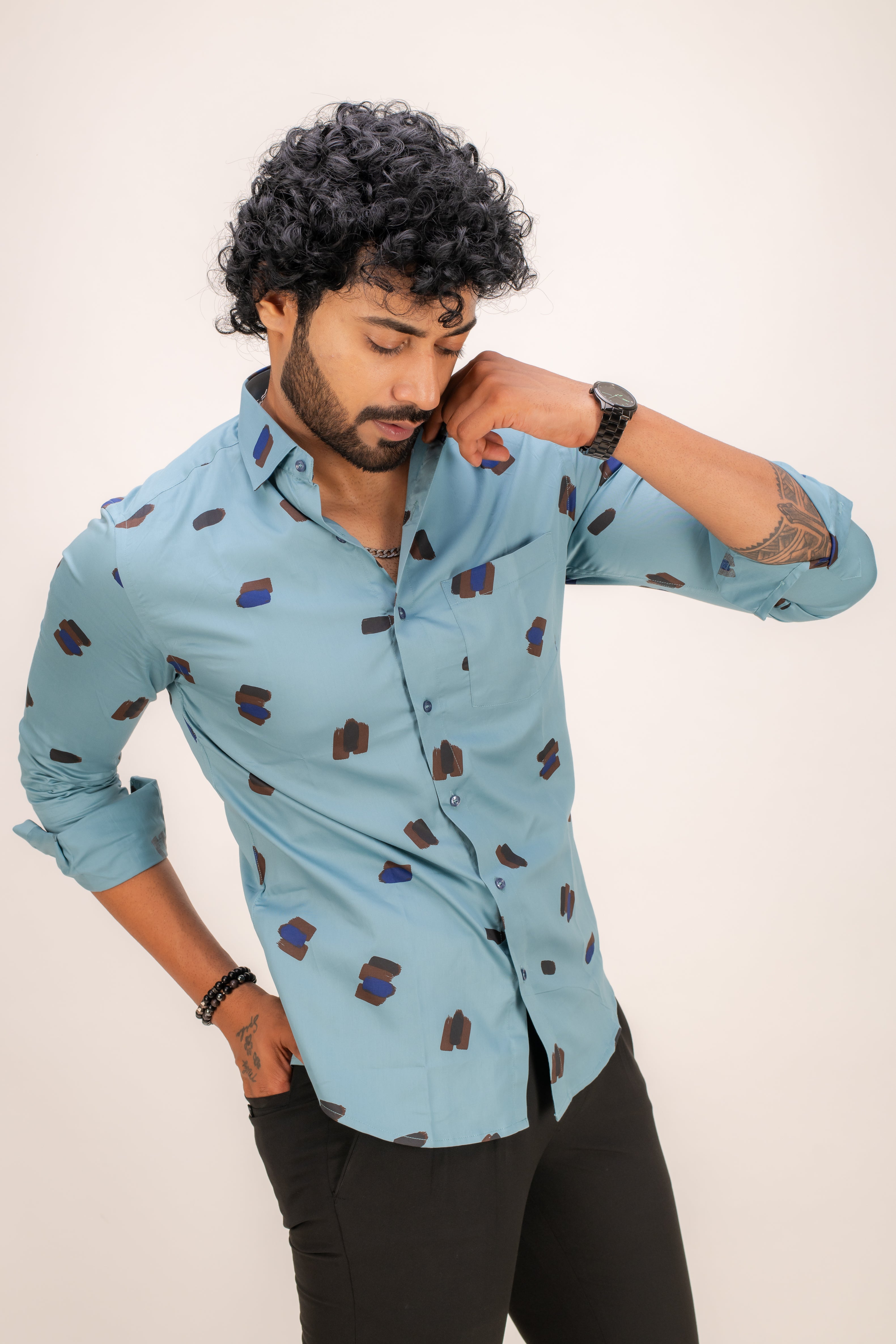 BLUE COTTON PRINT SHIRT