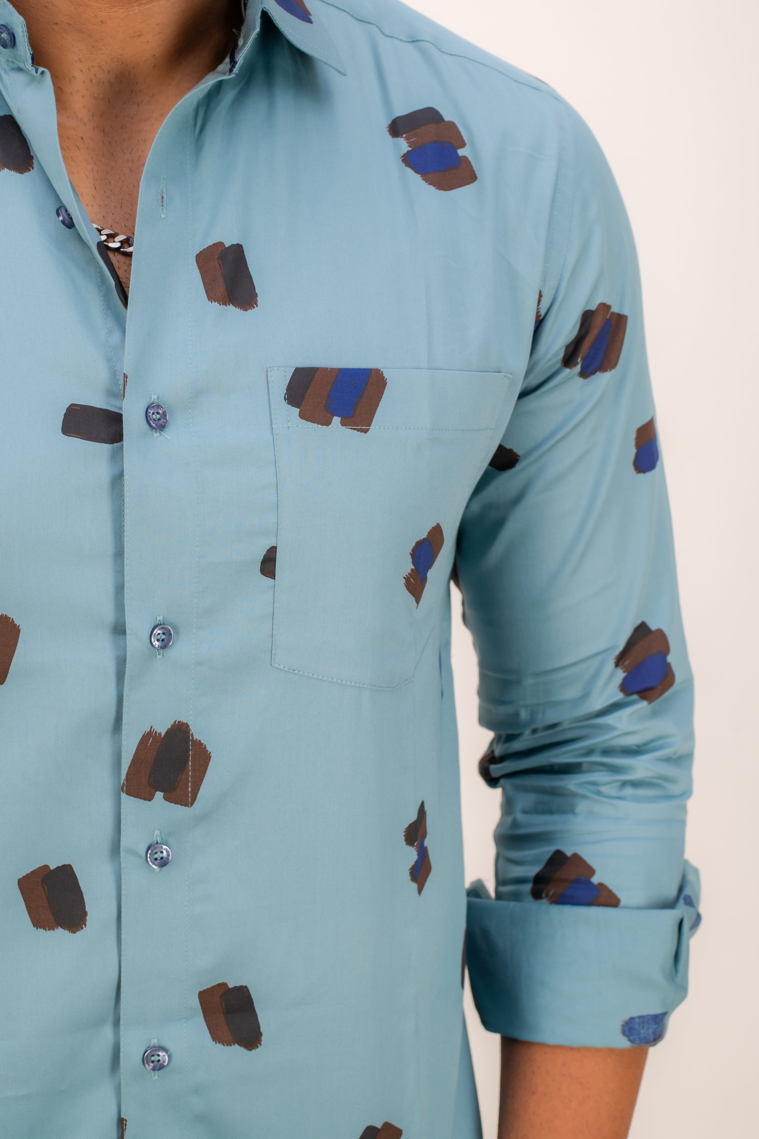 BLUE COTTON PRINT SHIRT