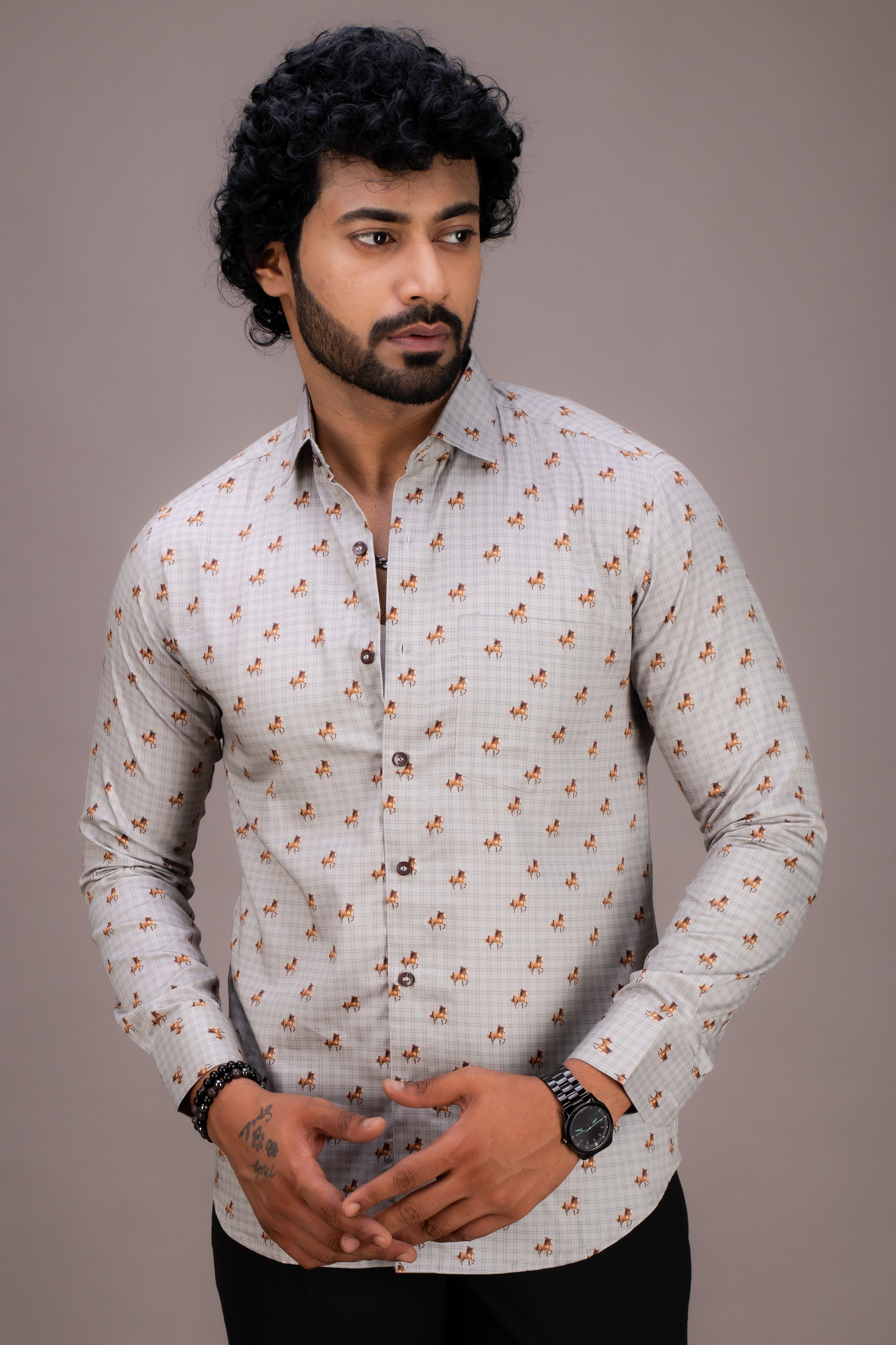 HORSE PRINT GIZA COTTON SHIRT
