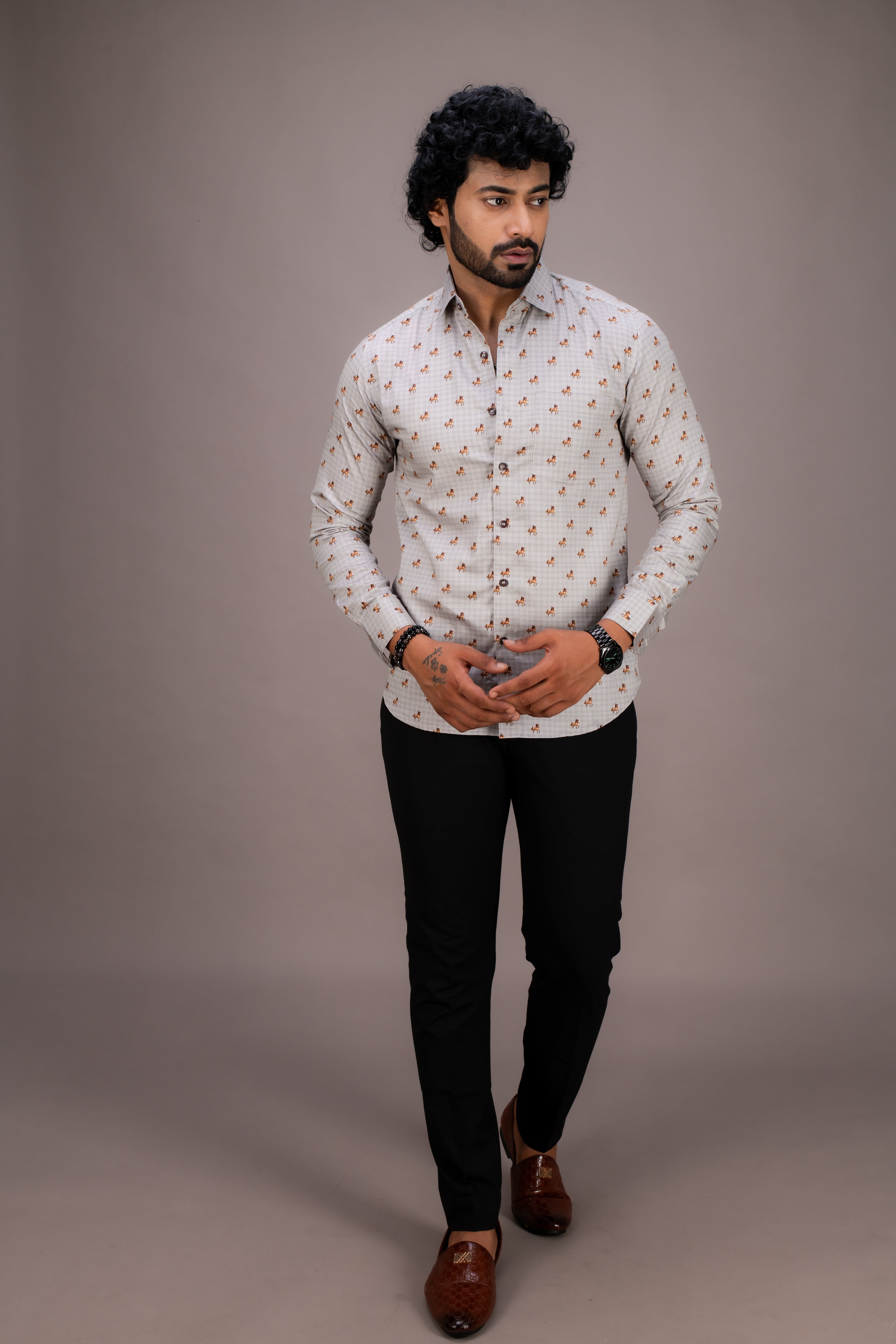 HORSE PRINT GIZA COTTON SHIRT