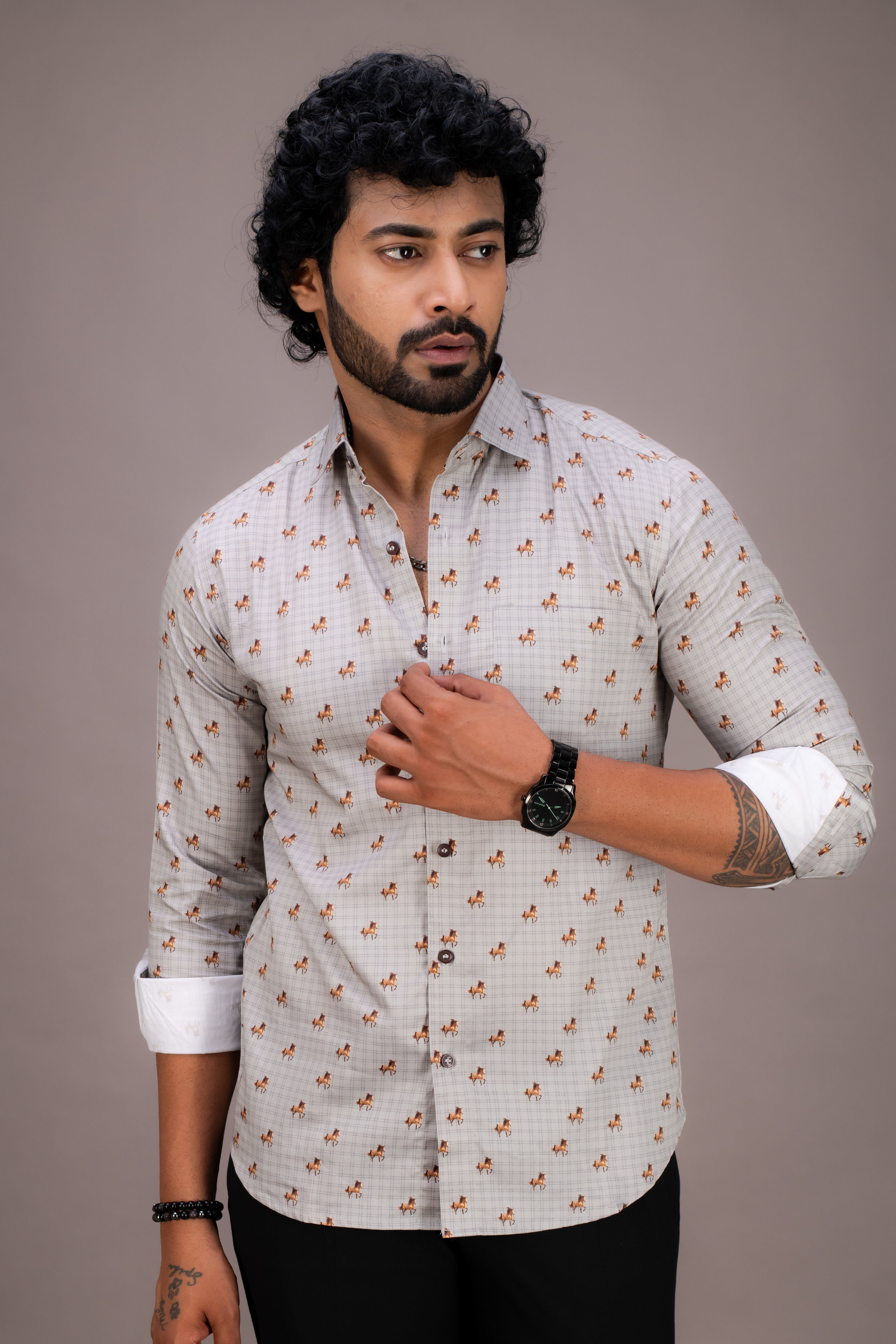 HORSE PRINT GIZA COTTON SHIRT