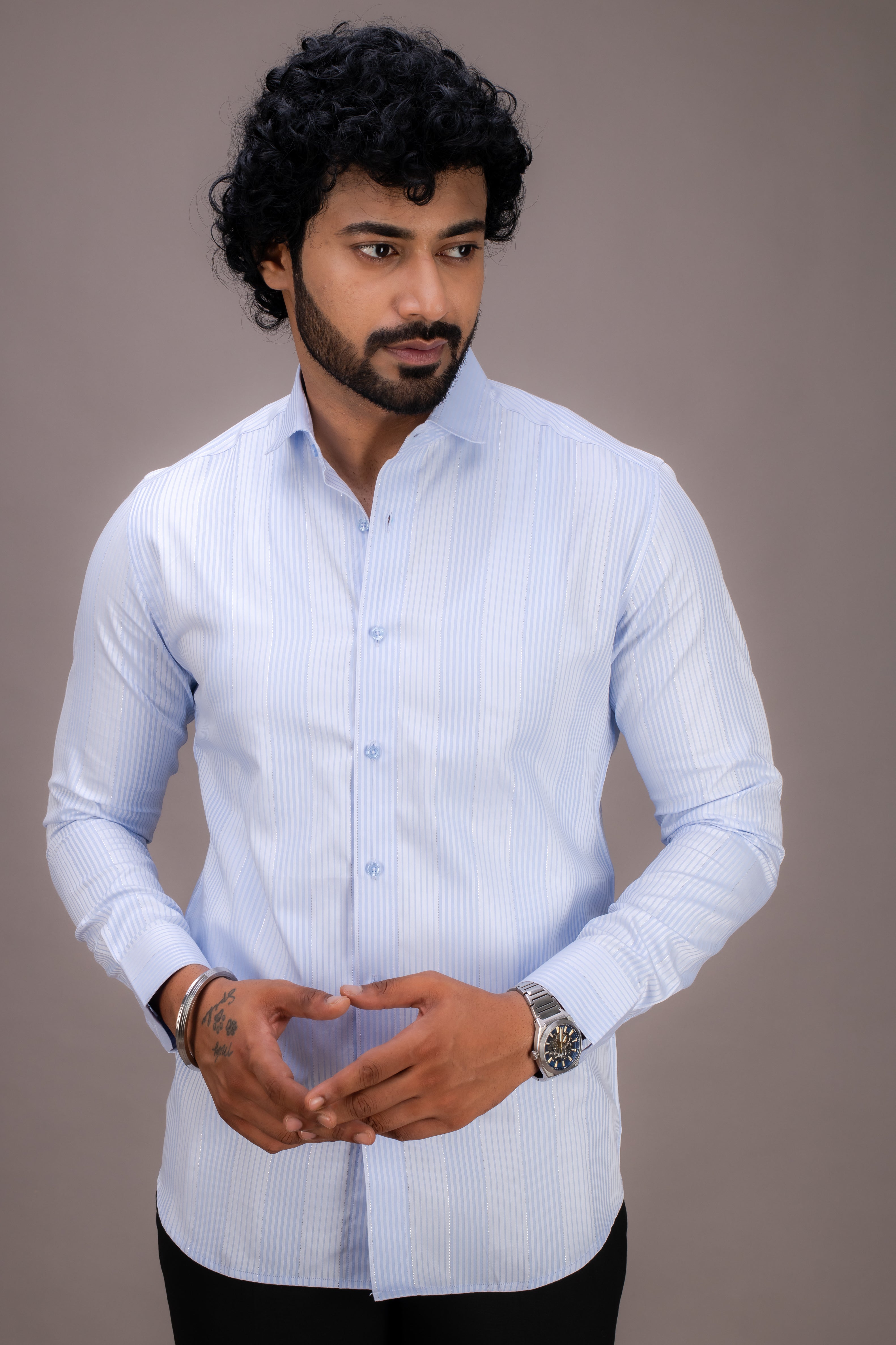 BLUE STRIPES ZARI COTTON SHIRT