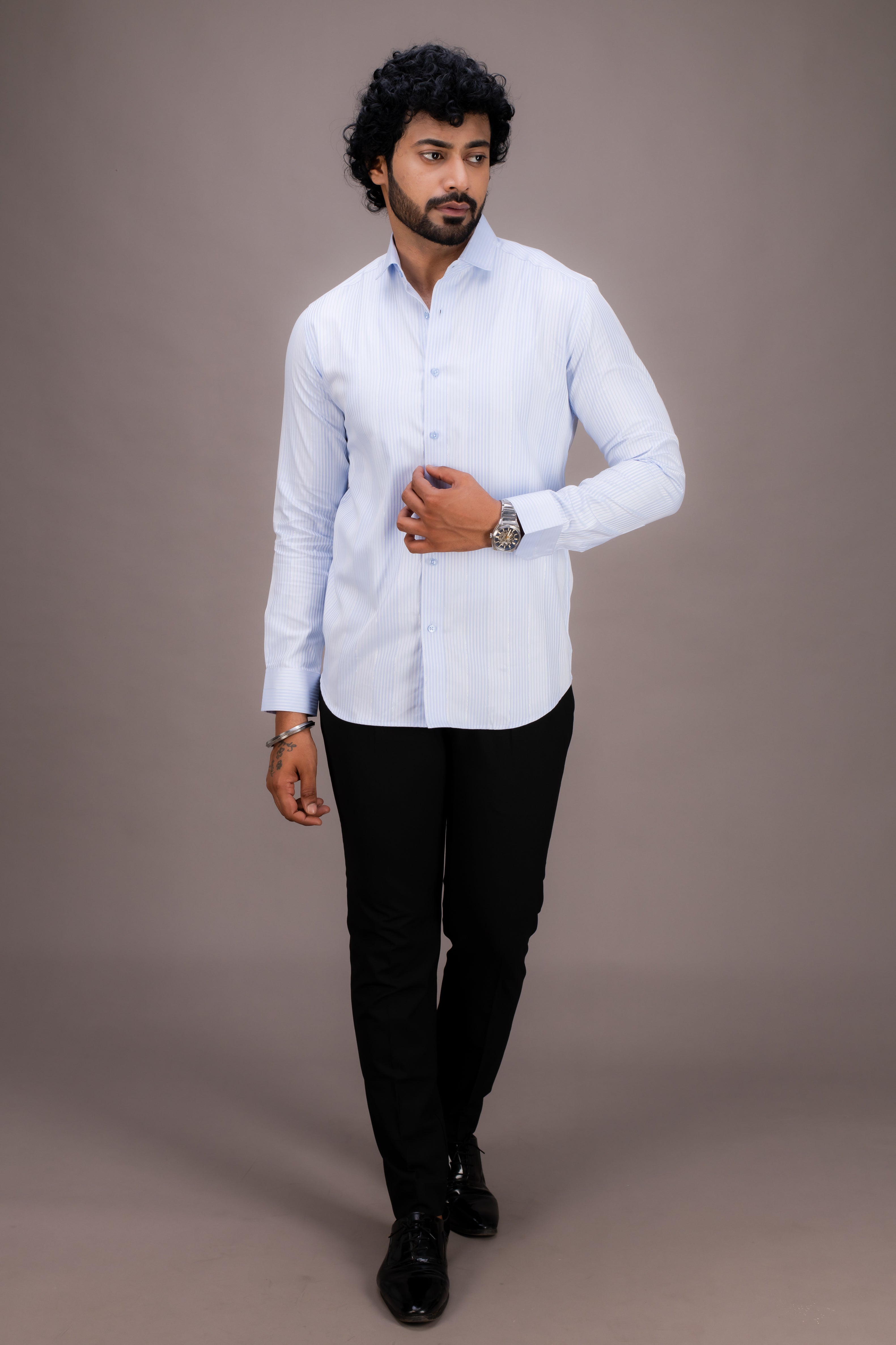 BLUE STRIPES ZARI COTTON SHIRT