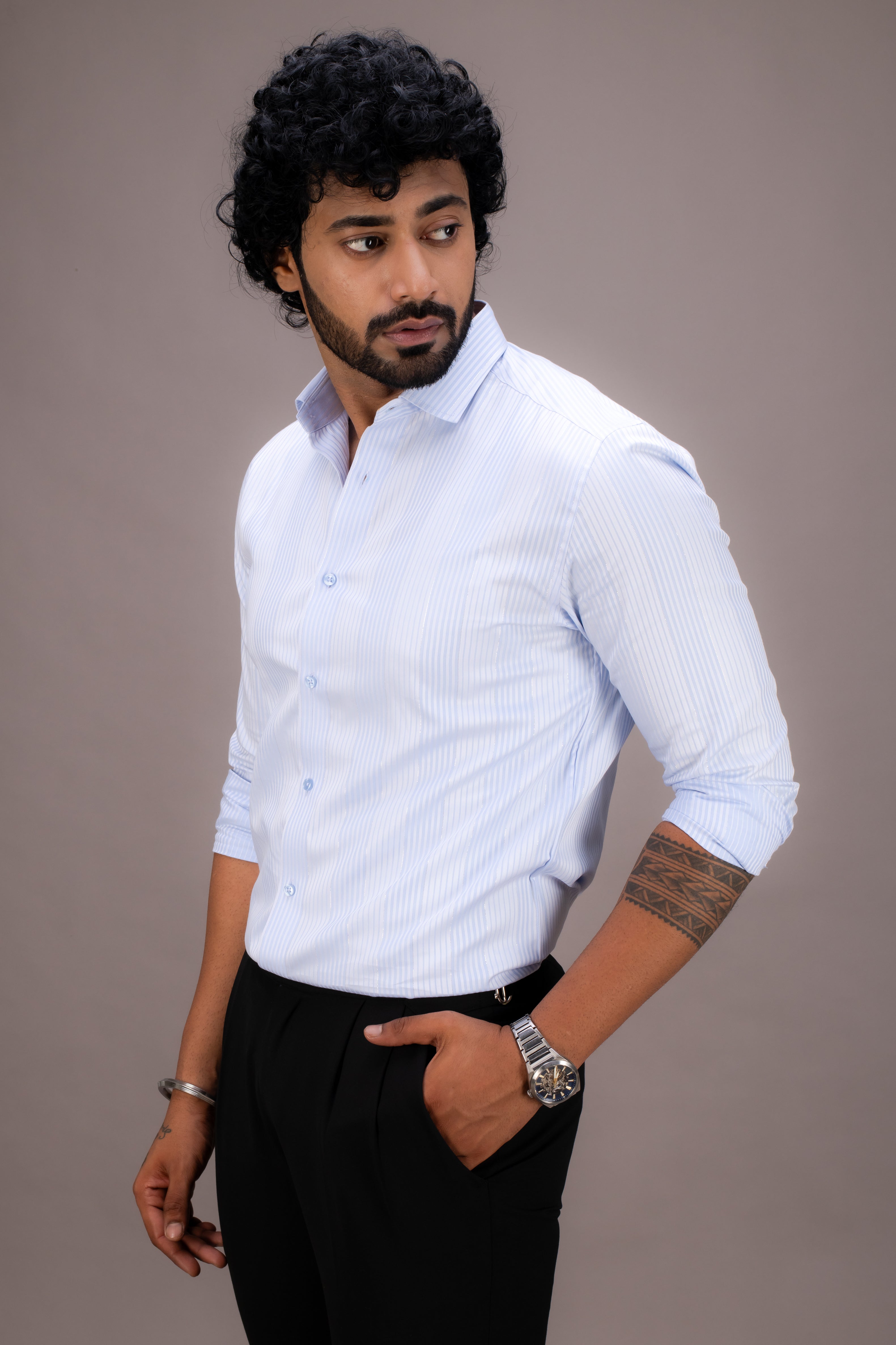 BLUE STRIPES ZARI COTTON SHIRT