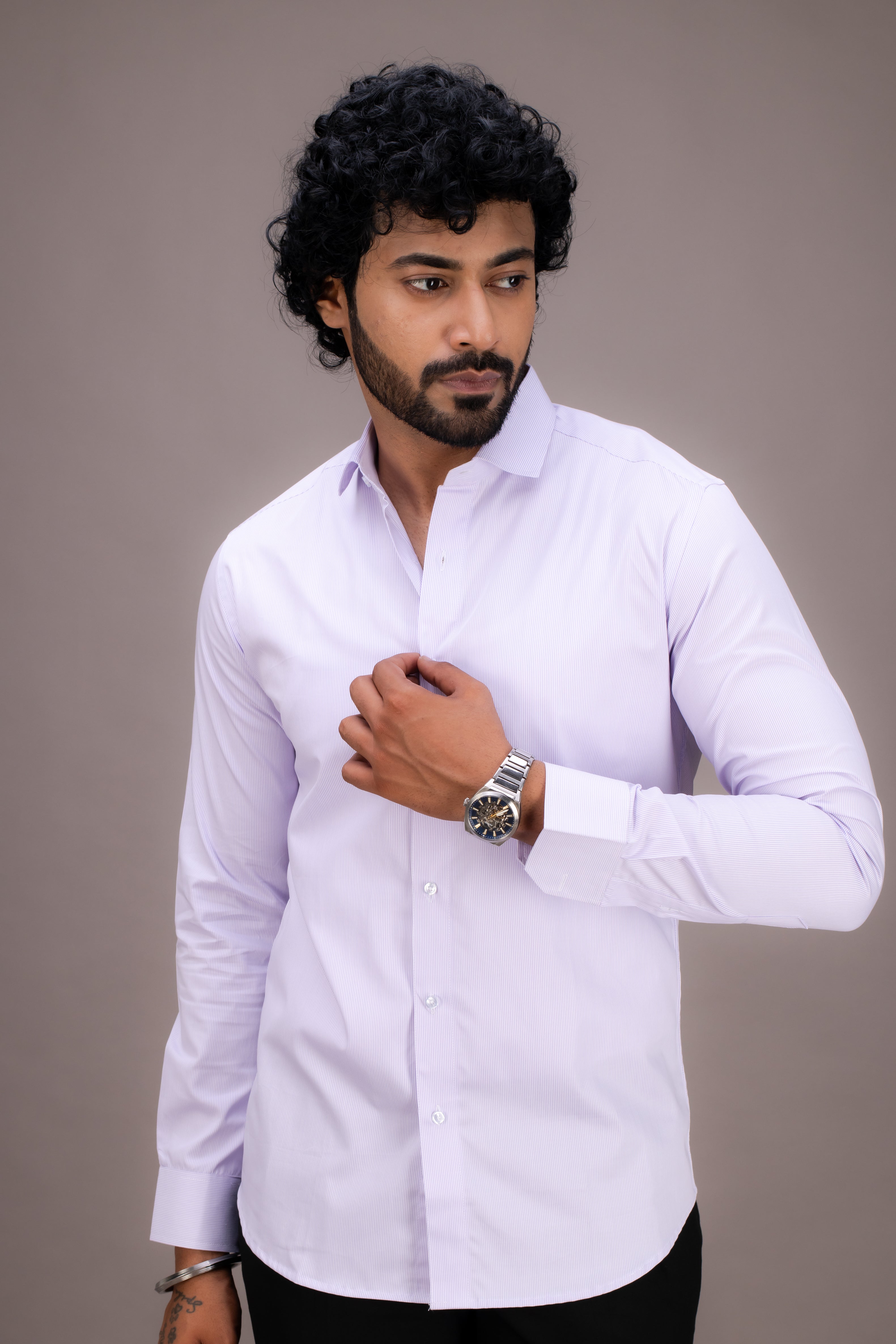 LAVENDER PIN STRIPES POPLIN SHIRT