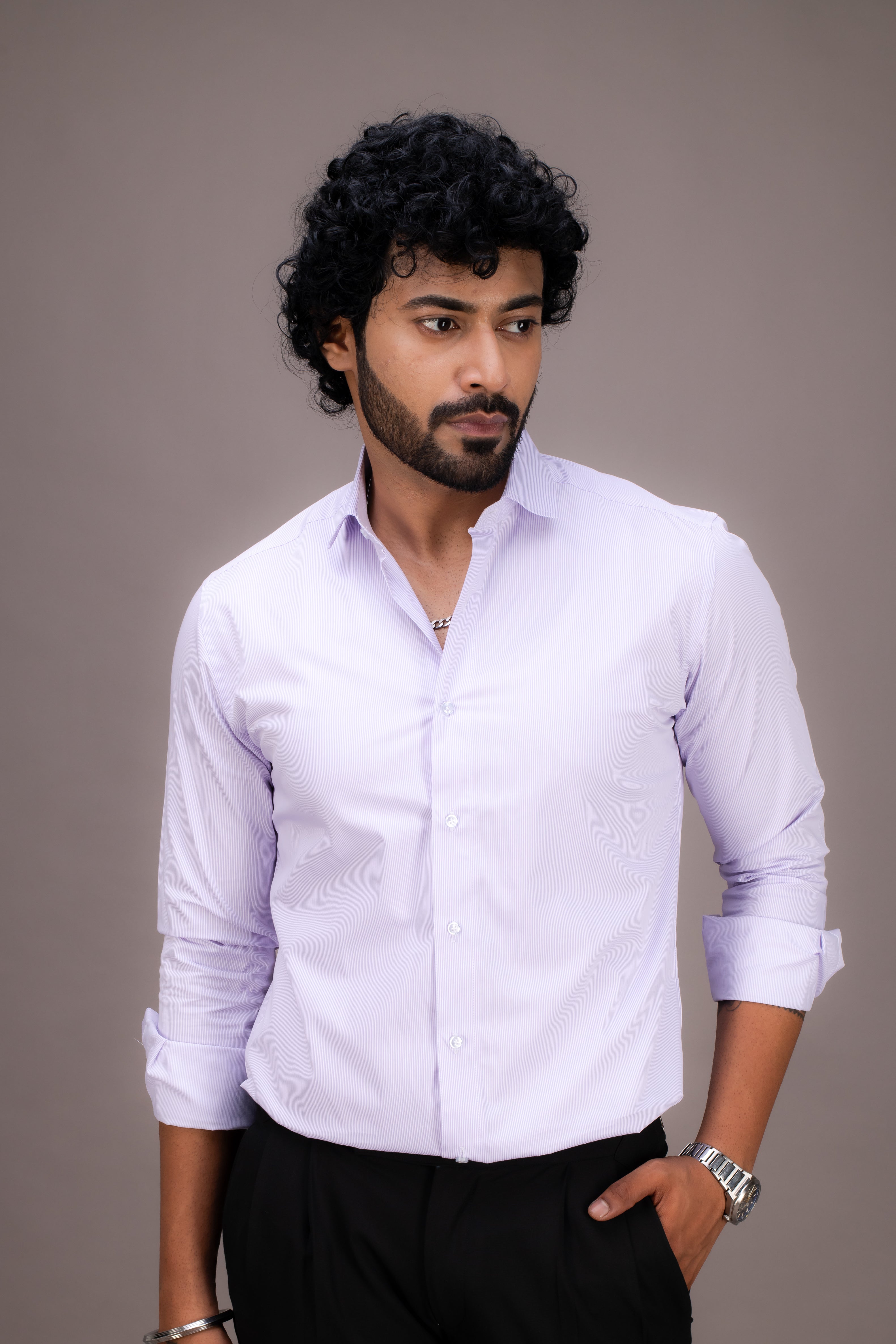 LAVENDER PIN STRIPES POPLIN SHIRT