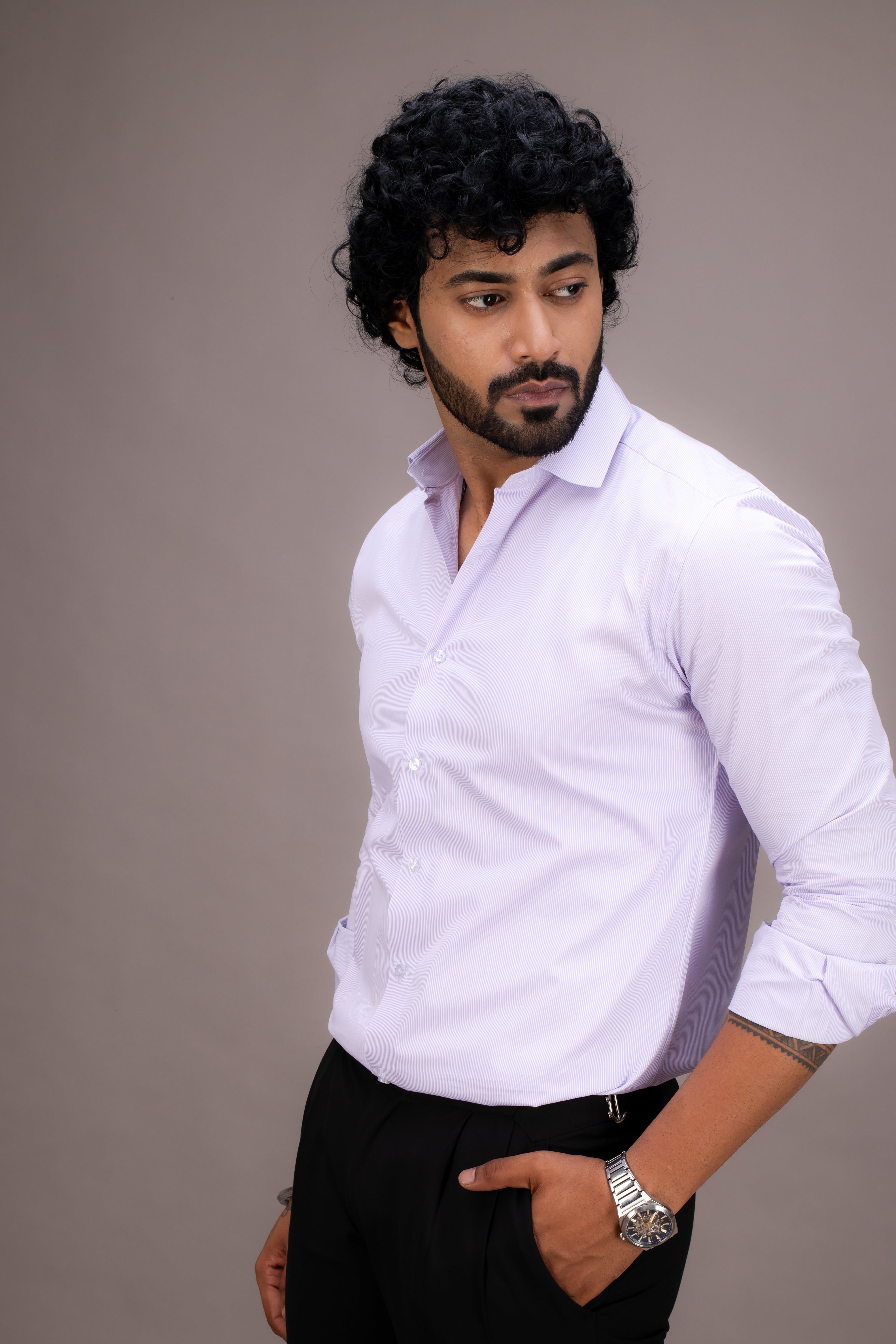 LAVENDER PIN STRIPES POPLIN SHIRT