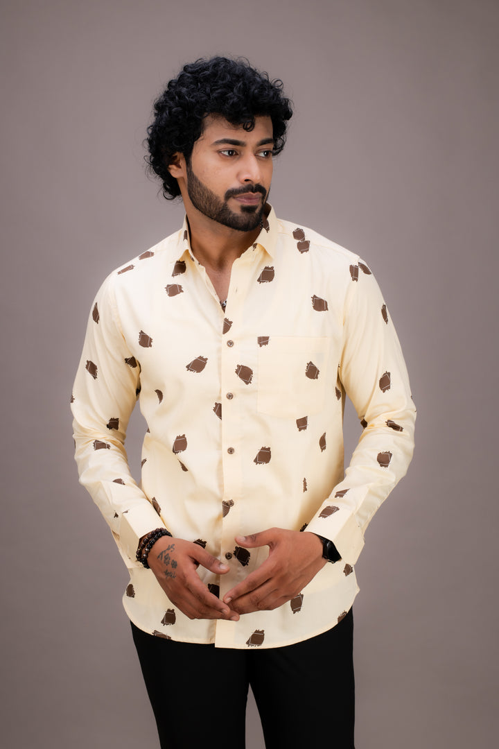 YELLOW COTTON PRINTED SHIRT