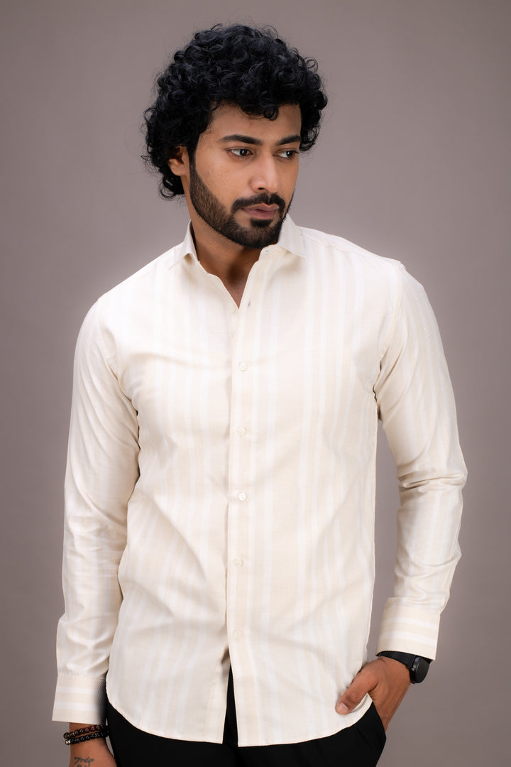 CREAM STRIPED TWILL SHIRT