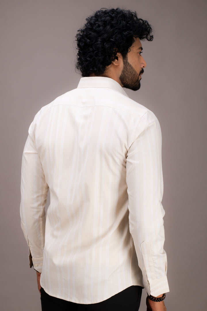 CREAM STRIPED TWILL SHIRT