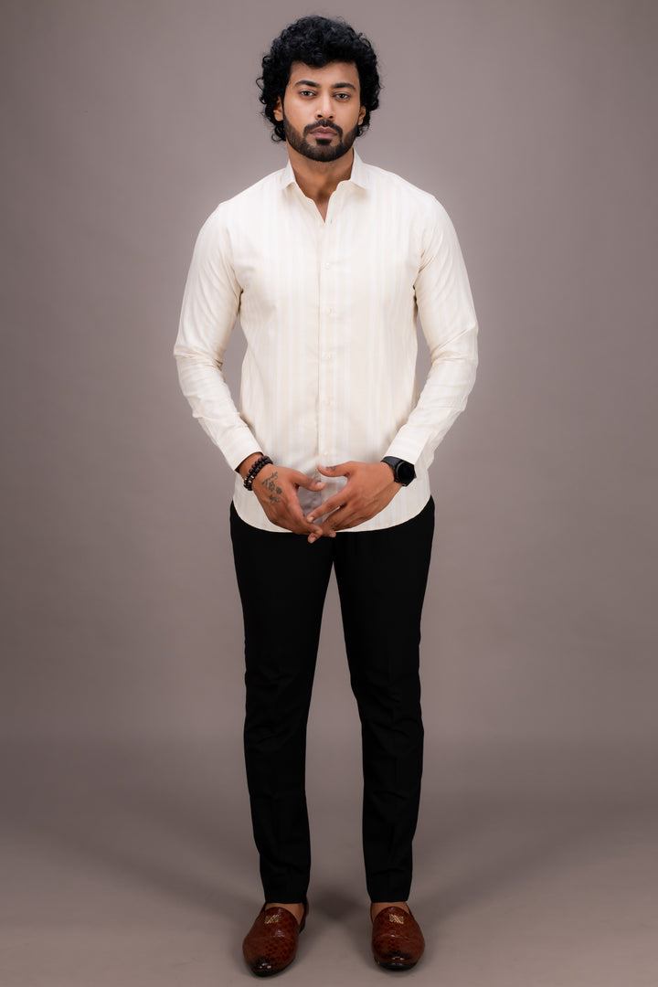 CREAM STRIPED TWILL SHIRT