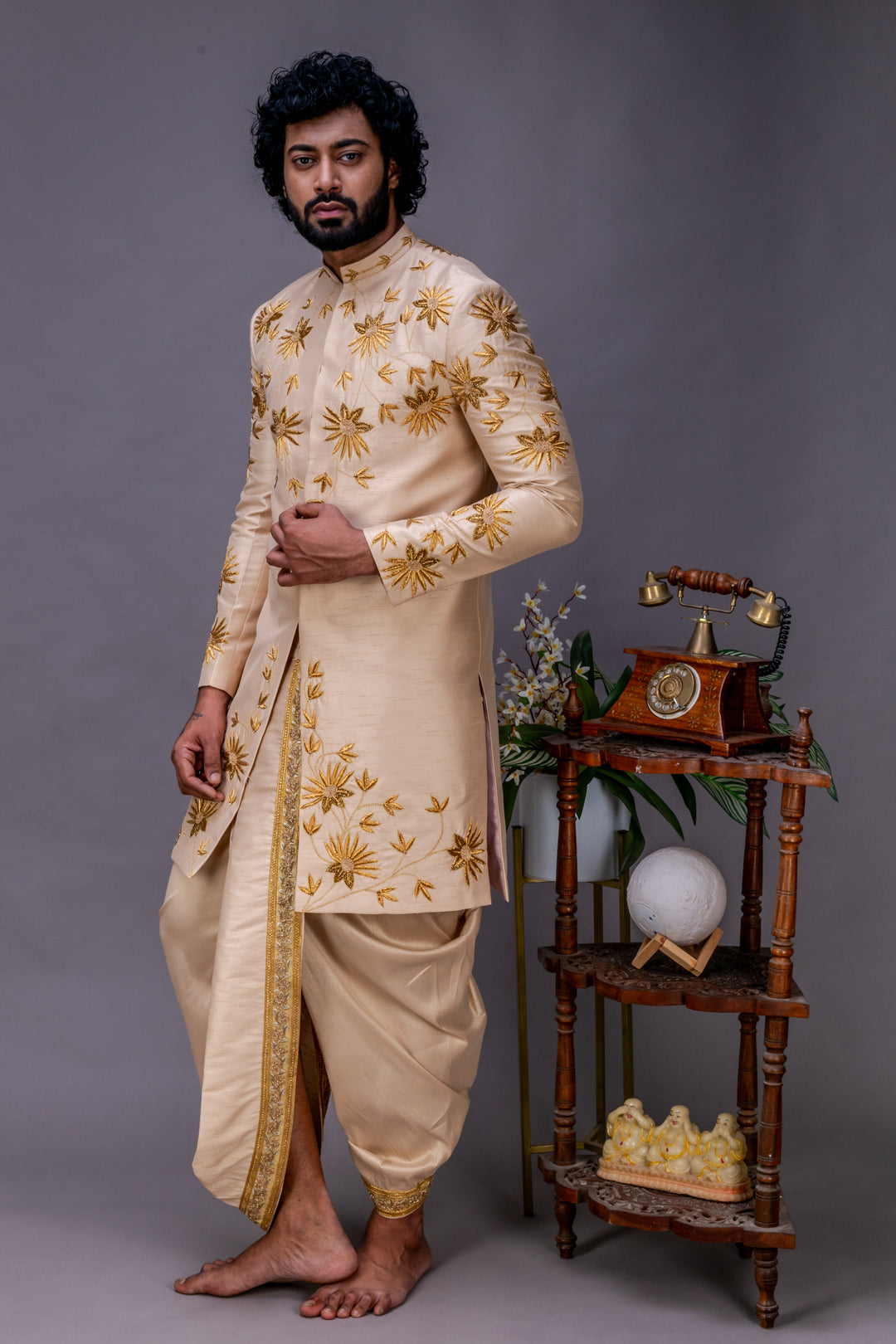 Abees Gold hand embroidered sherwani with dhoti set - back view