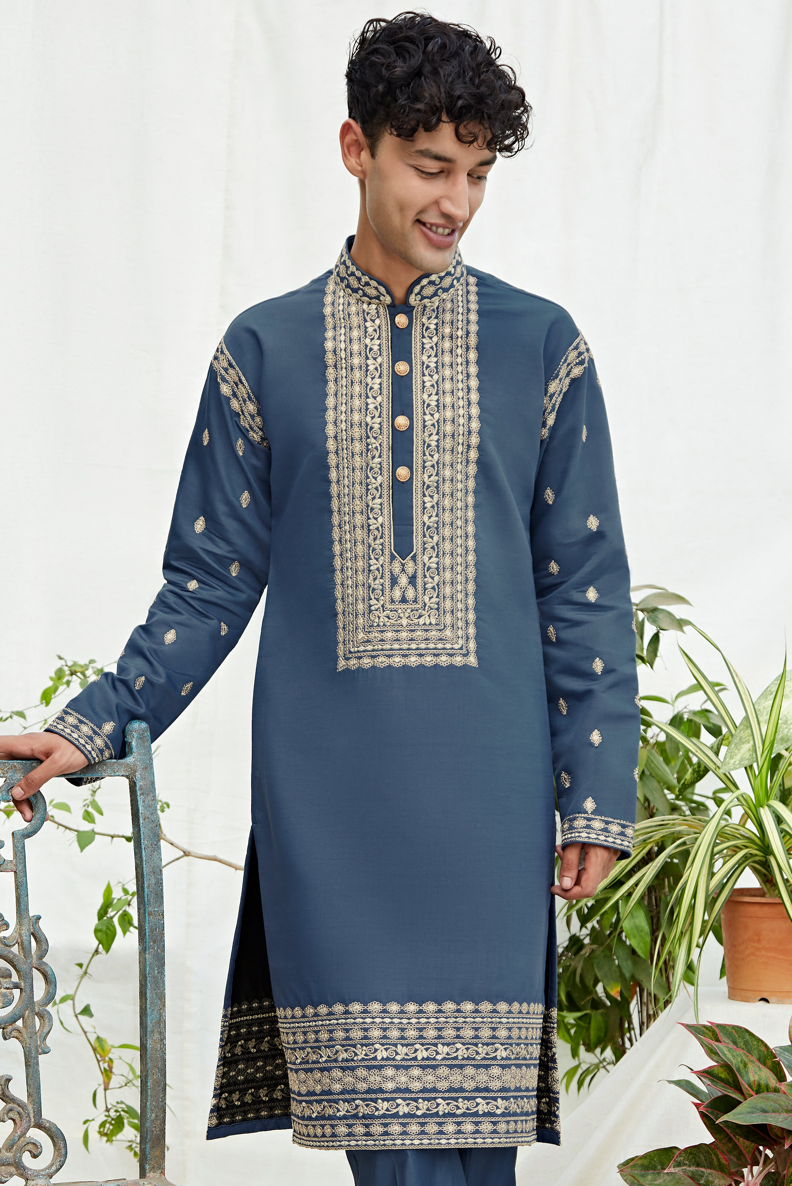 Premium Blue Embroidered Kurta for Men – Festive & Wedding Wear