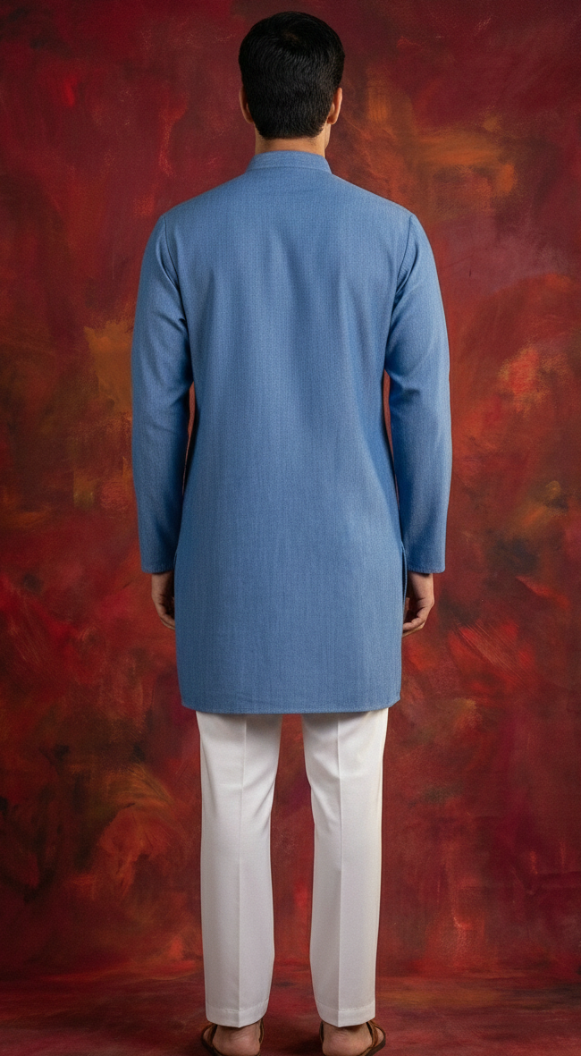 Abees Blue embroidered kurta set antique gold - side view