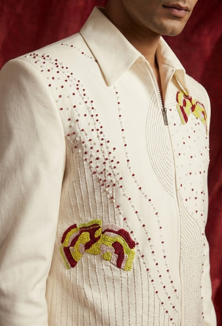 Abees Ivory silk embroidered indo-western jacket set - back view