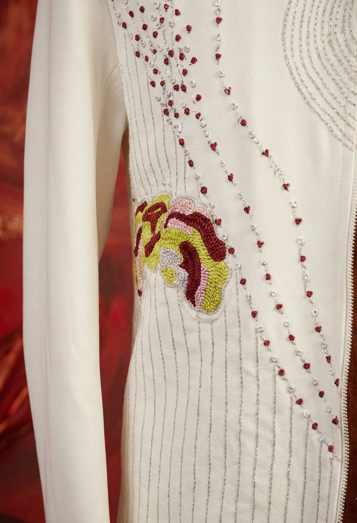 Abees Ivory silk embroidered indo-western jacket set - detail view 1