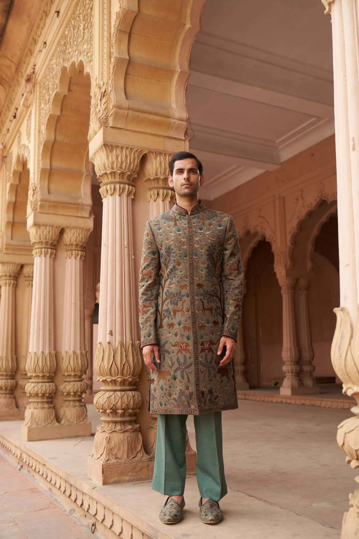 Sage Regal Heritage Embroidered Sherwani