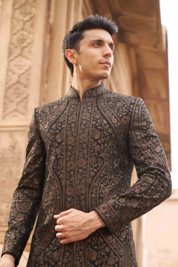 Midnight Regal Embroidered Sherwani