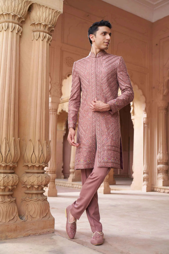 Dusty Rose Regal Embroidered Sherwani