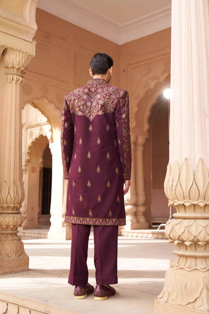 Royal Wine Heritage Embroidered Indo Western Sherwani